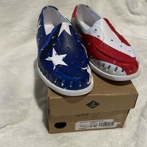 New NWT Sperry A/O Float Stars & Stripes Flag Water Shoes Slip Ons Sz 6 STS88182